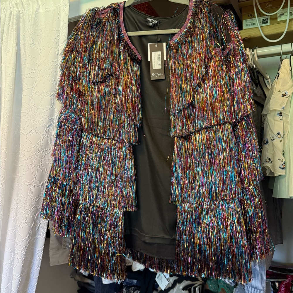 Nasty Gal Black Fringe Cardigan Coat